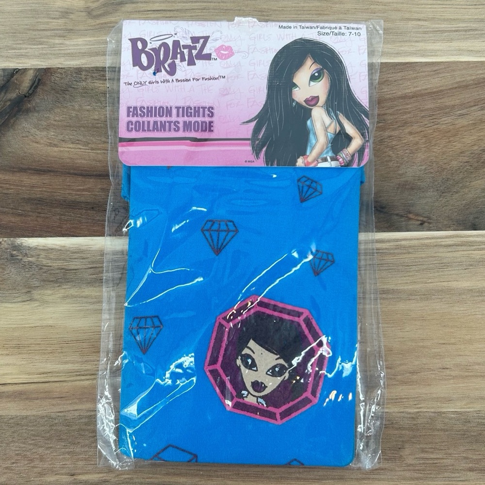 NIP Vtg Bratz Jade Blue Diamond Print Fashion Tights Girls Size 7-10